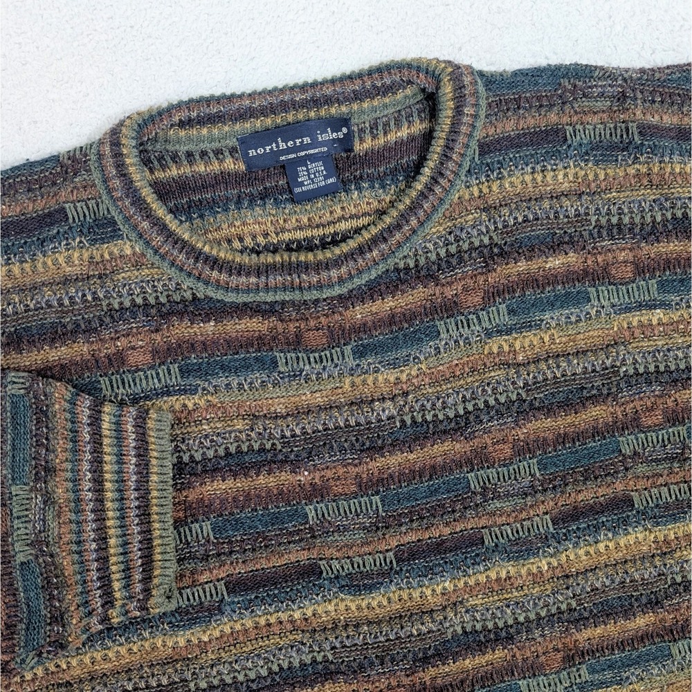 VTG‎ Northern Isles Mens L Crewneck USA Sweater Ribbed Timeless Acrylic Blend